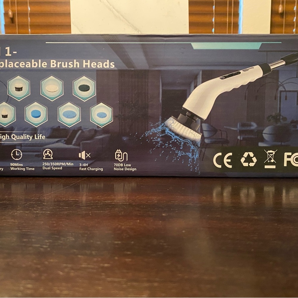 Electric Cleaning Brush with Replaceable Heads - White